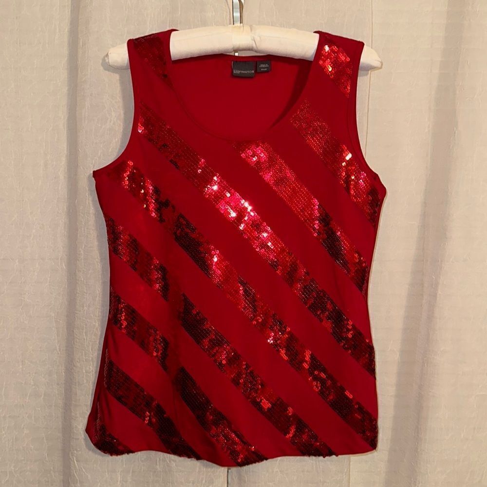 Covington MP Vibrant Red Sequined Diagonal Stripes Sleeveless Tank Top